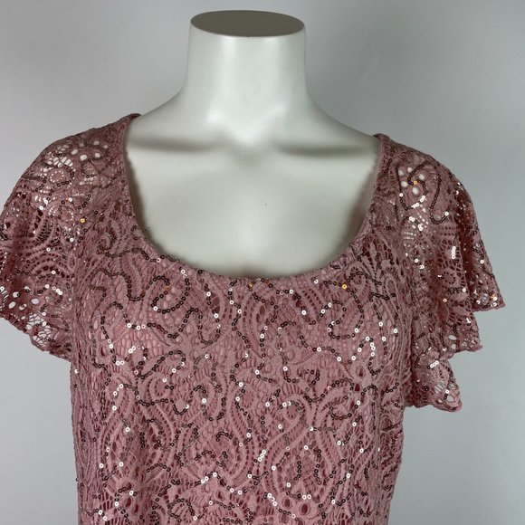 BRITTANY BLACK Sequin pink short sleeve party top Medium - Picture 2 of 5